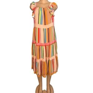 Entro Colorful Striped Tiered Midi Sundressc